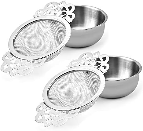 Picowe 2 Pack Tea Strainer Bowl, Stainless Steel Sliver Tea Strainers