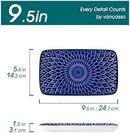vancasso Selene Rectangular Dinner Plates 9.5"x5.6"Inch, Ceramic