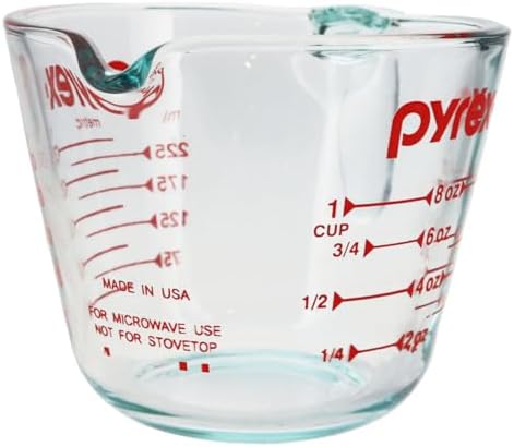 Pyrex Prepware 1 Cup Measuring Cup, Clear w/ Red Measurements