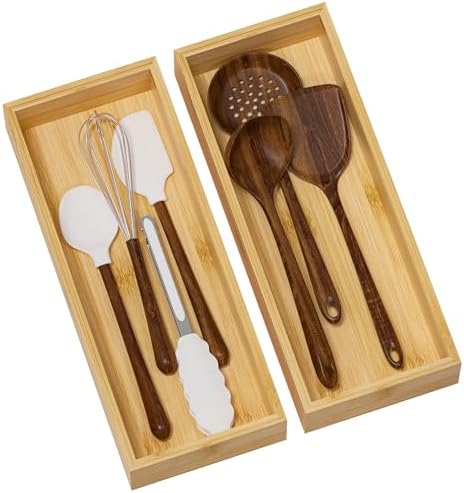 Bamboo Kitchen Drawer Organizer, 2-Pack, 15 x 6 x 2.5 Inches
