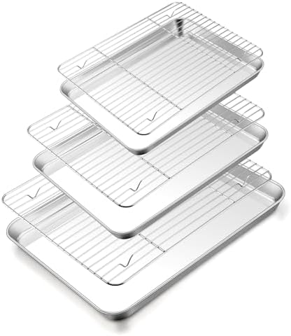 TeamFar Baking Sheet with Rack Set, 3 Pans + 3 Racks, 16/12.5/10.5