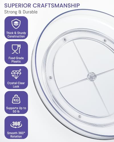 4 Pack 9 Inch Clear Acrylic Lazy Susan 360° Turntable Organizer Spice Rack