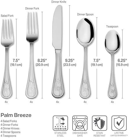 Towle Everyday Palm Breeze Flatware Service for 4, 20 Piece Set, 18/0