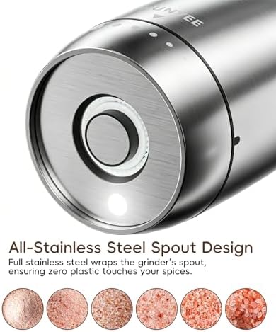Electric Salt and Pepper Grinder Set, Stainless Steel, Rechargeable