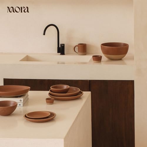 MORA Medium Dishes Set of 4, 30oz Ceramic Pottery Pasta Plate/Wide