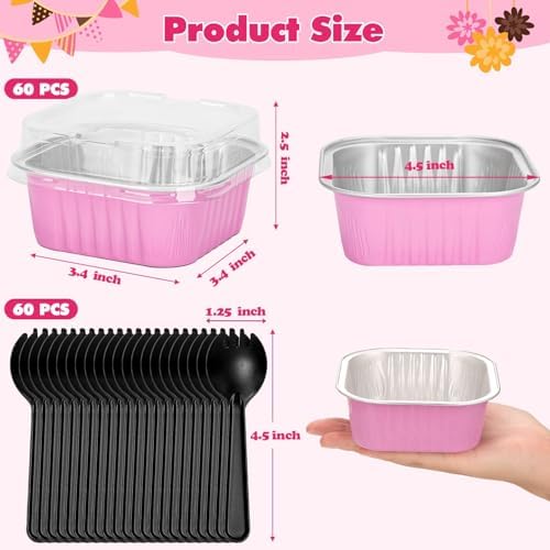 selizo 60 Pack 10oz Mini Disposable Cake Pans with Lids, Aluminum Foil