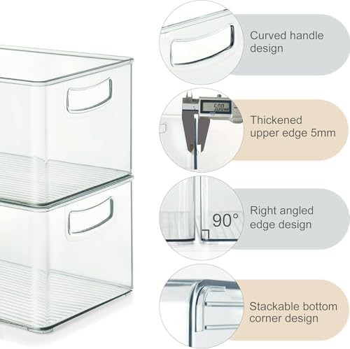 Heyuzb Set of 8 Clear Fridge Organizer Bins, Stackable Refrigerator