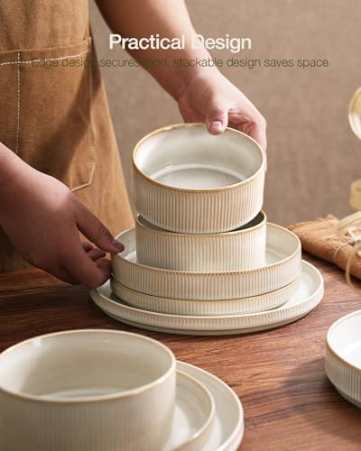 Famiware Star Stoneware Dinnerware Set, Reactive Glaze Plates & Bowls