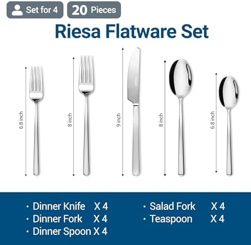 20-Piece Durable 18/10 Silverware Set, Stainless Steel Flatware