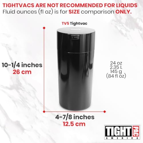 Tightvac 5 to 24 oz Patented Vacuum Sealed Airtight Container, Black