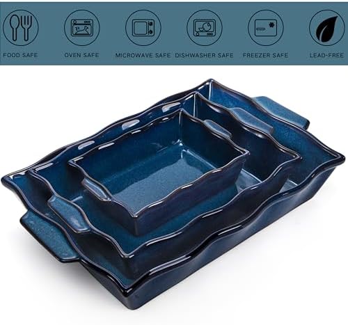 Peohud 3 Pack Casserole Dishes for Oven, Ceramic Baking Dishes with