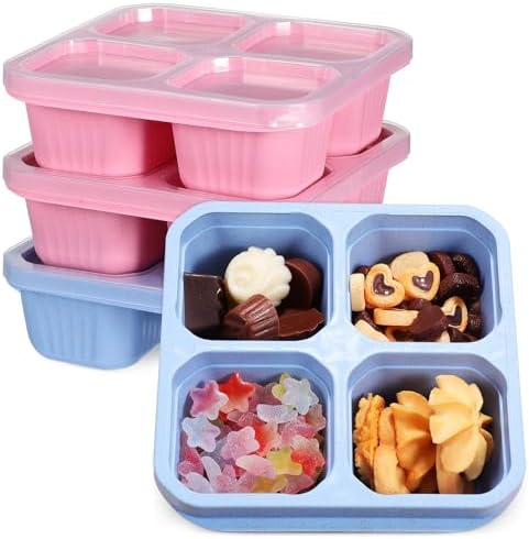 VALICLUD 4 Pcs Four Compartment Snack Box Container with Lid