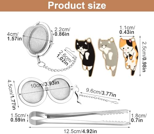 3Pcs Stainless Steel Tea Balls for Brewing, Plus 3 Cute Cat Pendants &