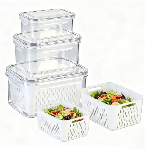 Salad Storage Containers for Refrigerator, 3 Pack