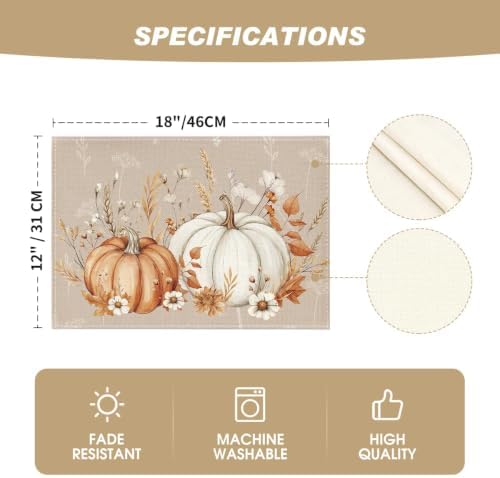 Artoid Mode Camel Pumpkins Wheat Fall Placemats Set of 4-12 x 18 Inch