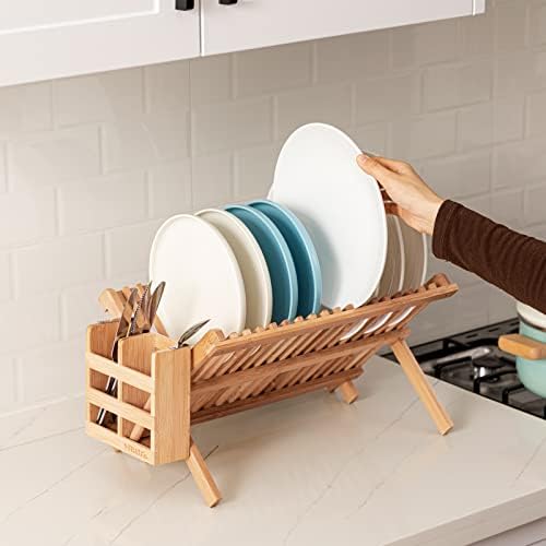HBlife 2-Tier Bamboo Dish Drying Rack with Utensil Holder