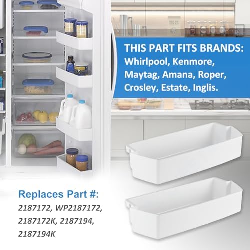 2 Pack 2187172 Refrigerator Door Shelf Bin Compatible with Whirlpool