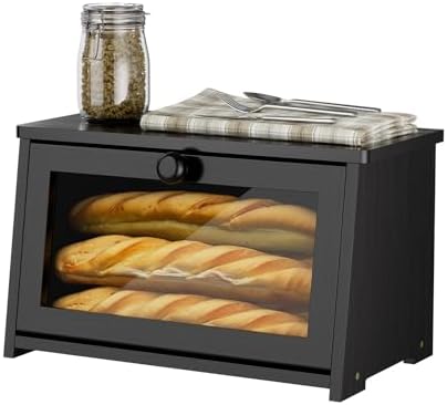 Simple Trending Bamboo Bread Box for Kitchen Countertop, Black