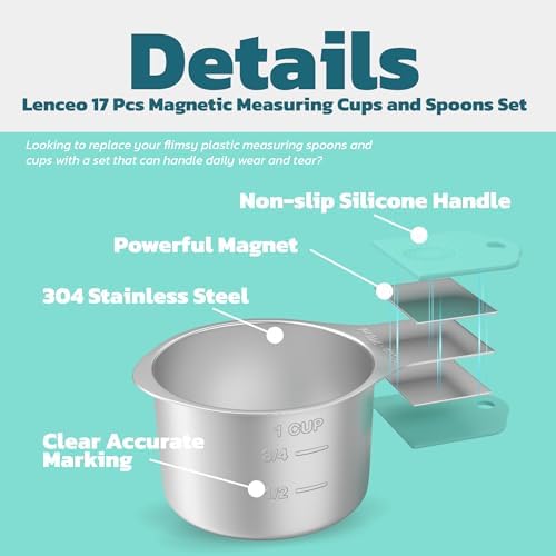 Magnetic Measuring Cups and Spoons Set of 17 - Stackable Stainless