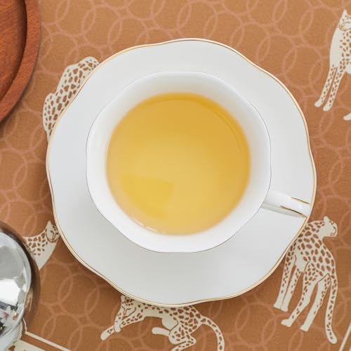 6oz White Ceramic Tea Cup and Saucer Set, Set of 8 with gold rim