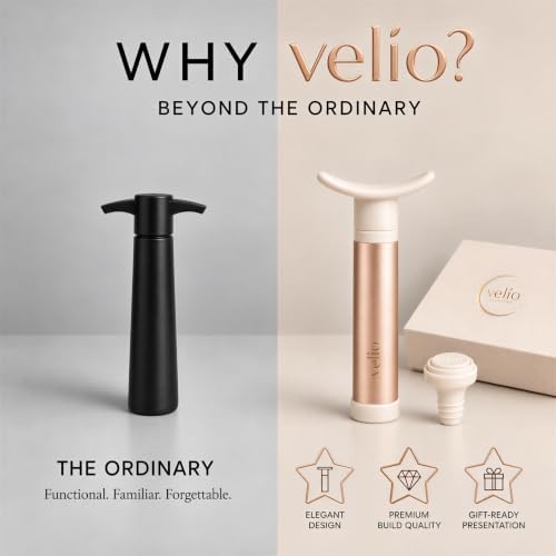 Velio Wine Saver Vacuum Pump & 3 Wine Stoppers – Wine Accessories Gift