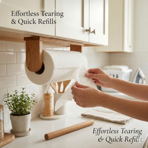 Acacia Wood Paper Towel Holder, Under Cabinet Wall Mount