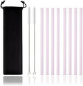 JASHII Pink Reusable Straight Glass Straws, Set of 8 with Clean Brush