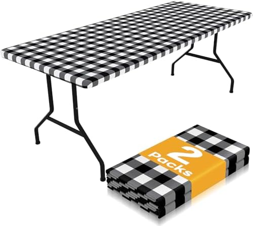 Smiry 6 Foot Picnic Table Cloth 2 Pack, Elastic Fitted Polyester