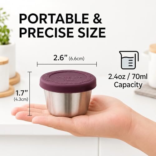 2.4 oz Stainless Steel Dressing Containers with Silicone Lids Set of 6