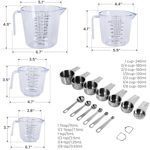 7x Stainless Steel Measuring Cups with 6x Measure Spoons Set,4x Py&Res