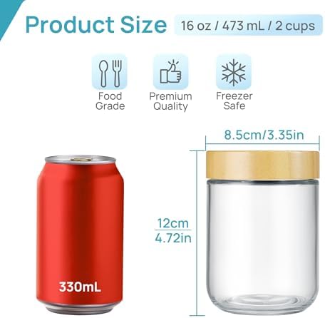 Vtopmart 6-Pack 16 oz Glass Overnight Oats Containers with Bamboo Lids
