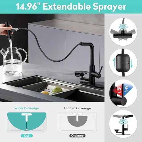 KAIYING Waterfall Kitchen Faucet with Pull-Down Sprayer & Glass Rinser