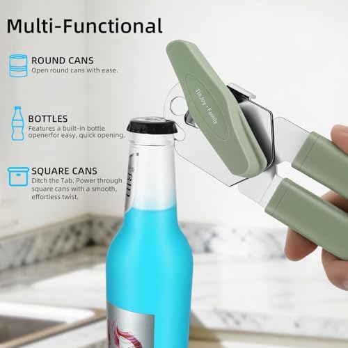 Can Opener Manual, Reinforced Blade, Effortless Knob, Non-Stick, Green