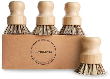 4-Pack Bamboo Dish Brush Set with Palm Fiber