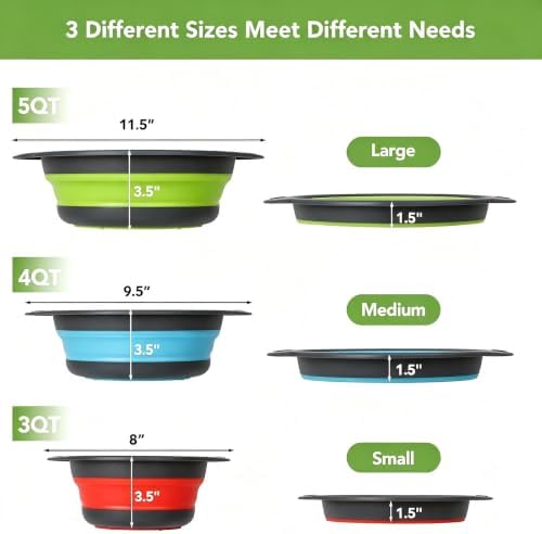 3-Pack Collapsible Colander for Kitchen with Self-Draining Base