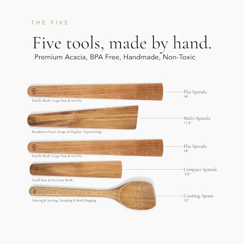 SLATE & ROYCE 5-Piece Acacia Wood Utensil Set, Non-Toxic Wooden