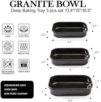 3-Pack Turkey Roasting Pans 17/15/13Inch Spotted Enamel Steel,Ovens