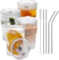 16 OZ Iced Coffee Cups with Lids and Straws Set of 4, Unbreakable