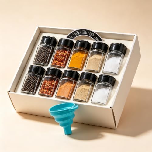 30 Pack Glass Spice Jars Square Glass Bottles with Black Caps, 4Oz
