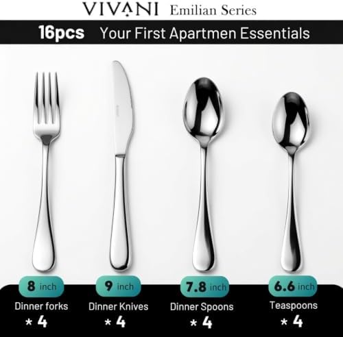 VIVANI 16 Piece Silverware Set for 4, Nickel Free Stainless Steel