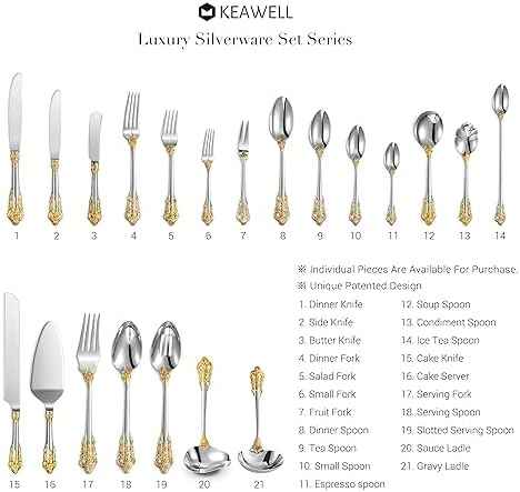 KEAWELL Luxury 65-Piece 18/10 Stainless Steel Flatware Set