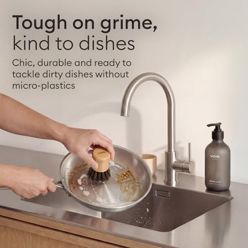 Vove Bamboo Kitchen Cleaning Set, Dish Brush, 2 Scrub Brushes, 2