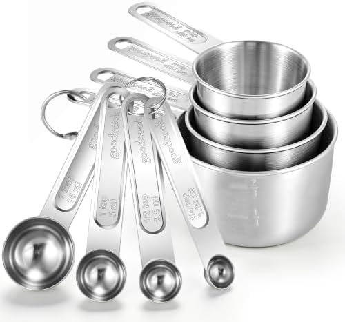YC Kitchen Measuring Cups and Spoons Set, 8-Piece, Stainless Steel