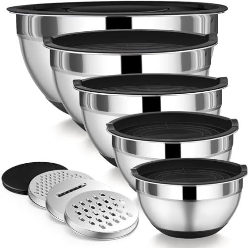 P&P CHEF Mixing Bowls with Lid Set, Nesting Bowl for Storing, Black