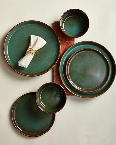 Pokini Ceramic Plates and Bowls Sets for 4, 12pcs Dinnerware Sets