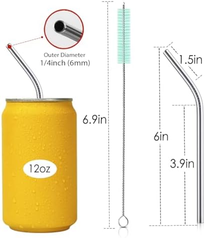 Teivio 8 Pack Short Stainless Steel Straws 6 inch Bent Metal Reusable