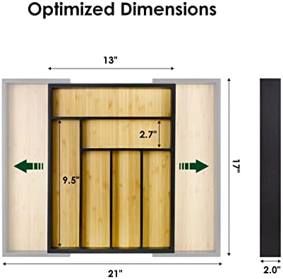 Bamboo drawer organizer, utensil holder, silverware organizer, and