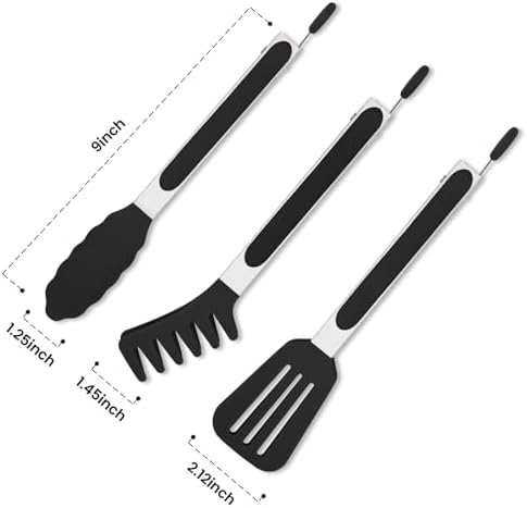 3-Pack Kitchen Tongs for Cooking with Silicone Tip,9 Inch,Black