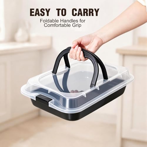 Qinyoung 1 Pcs Black Cake Pan with Lid and Handle, 9 X 13 Inch