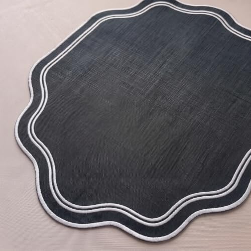 Breling 6 Pcs Cotton Placemats Cotton, Scalloped Edge Black, White